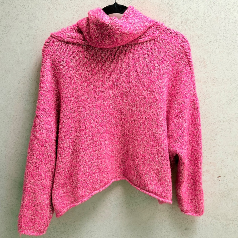 Chelsea‎ & Theodore Small Womens Cropped Pink Cowl Neck Cozy Winter Cozy Sweater